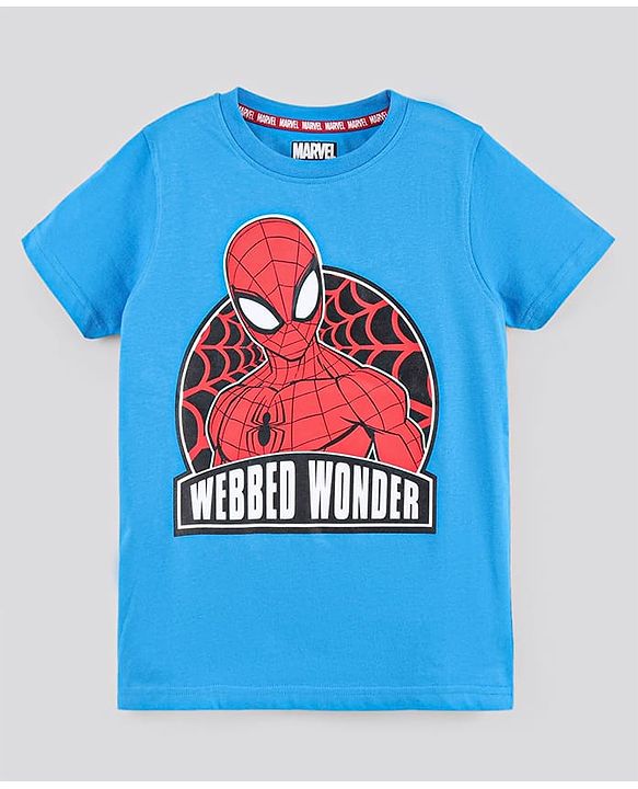 Pine Kids Bio-Washed Half Sleeves Cotton Shorts Set Marvel Spiderman Printed - Blue
