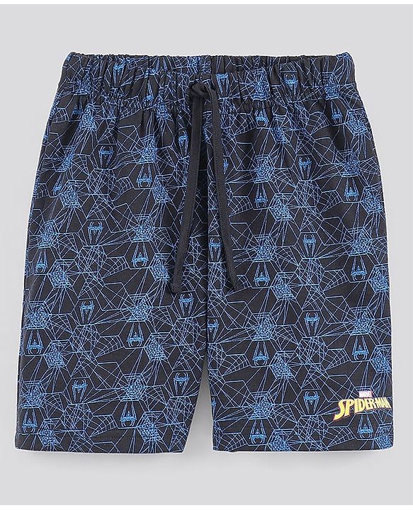 Pine Kids Bio-Washed Half Sleeves Cotton Shorts Set Marvel Spiderman Printed - Blue