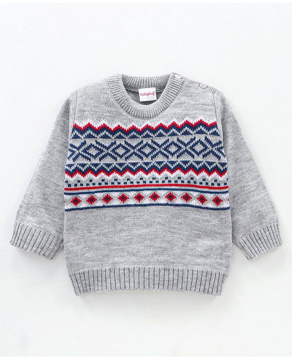 Babyhug Full Sleeves Sweater Set Fair Isle Design- Grey