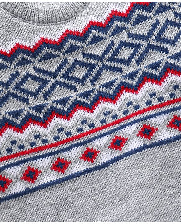 Babyhug Full Sleeves Sweater Set Fair Isle Design- Grey