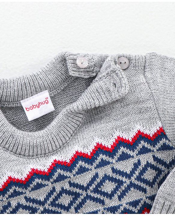 Babyhug Full Sleeves Sweater Set Fair Isle Design- Grey