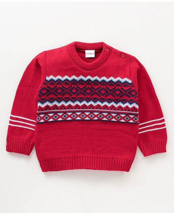 Babyhug Full Sleeves Sweater Set Fair Isle Design- Red