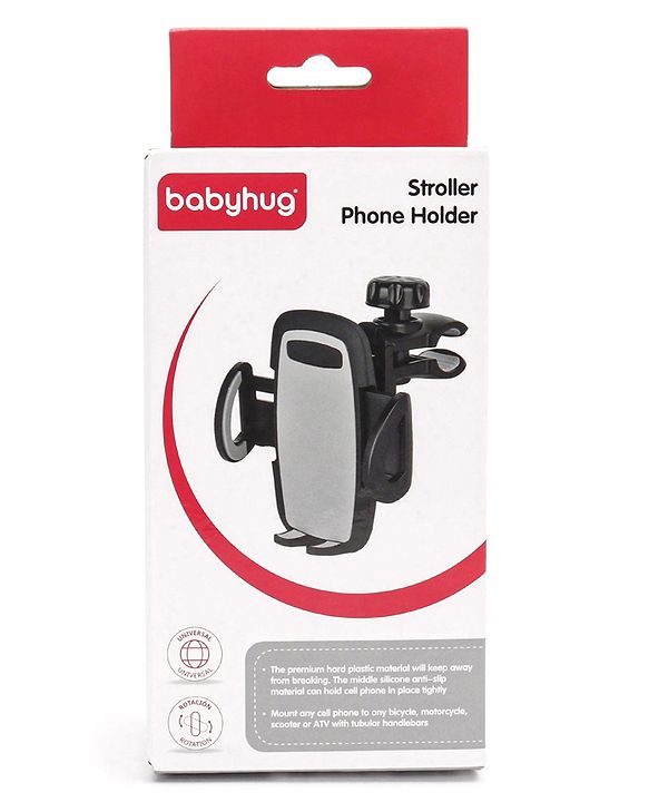 Babyhug Stroller Phone Holder - Black| Easy to Install| 360-Degree Rotatable