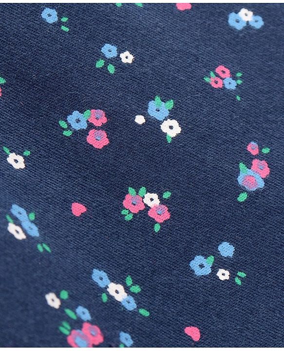 Babyhug Frill Sleeves Nighty Floral Print - Navy Blue