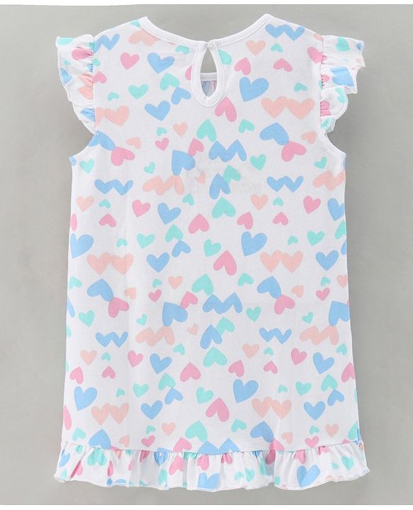 Babyhug Short Sleeves Nighty Heart Print - White