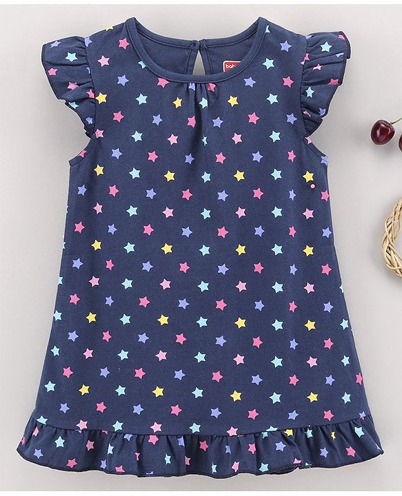 Babyhug Short Cap Sleeves Nighty Star Print - Blue