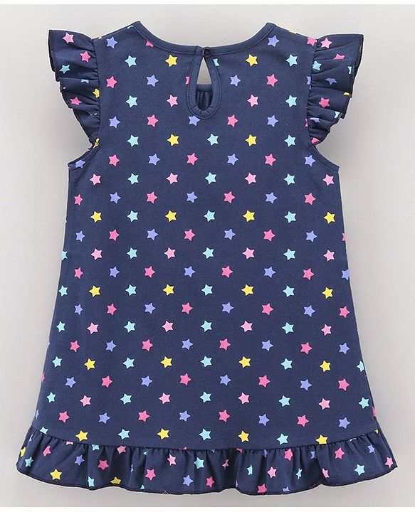 Babyhug Short Cap Sleeves Nighty Star Print - Blue