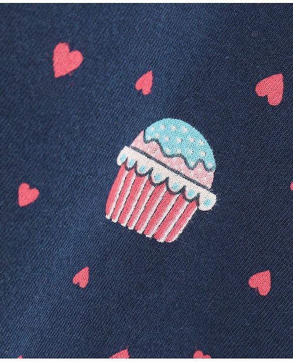 Babyhug Frill Sleeves Nighty Cupcake Print - Navy Blue