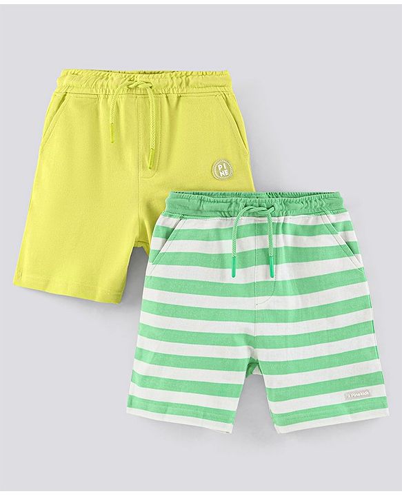 Pine Kids Biowashed Striped Shorts Pack of 2 - Green