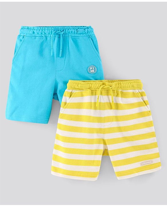 Pine Kids Bio Washed Knee Length Shorts Pack of 2 - Blue Yellow