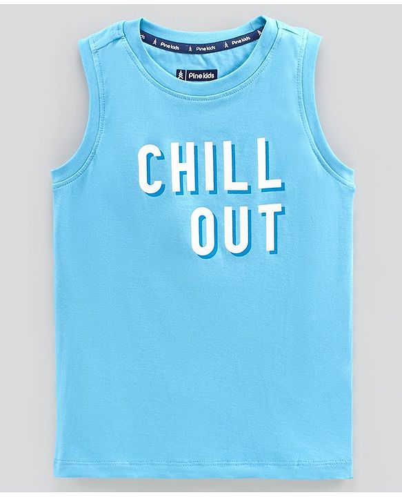 Pine Kids Sleeveless Bio Washed T-Shirt Chill Print - Blue