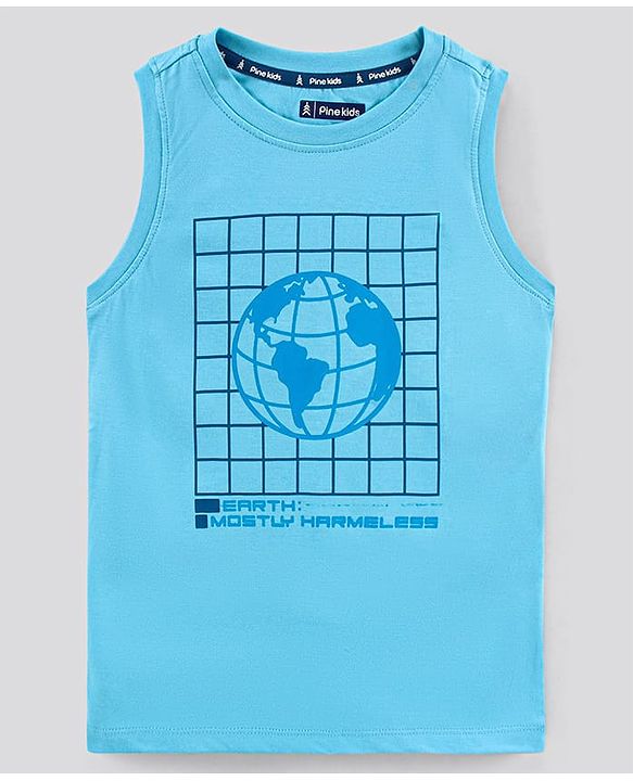 Pine Kids Sleeveless Tee With Globe Print - Blue