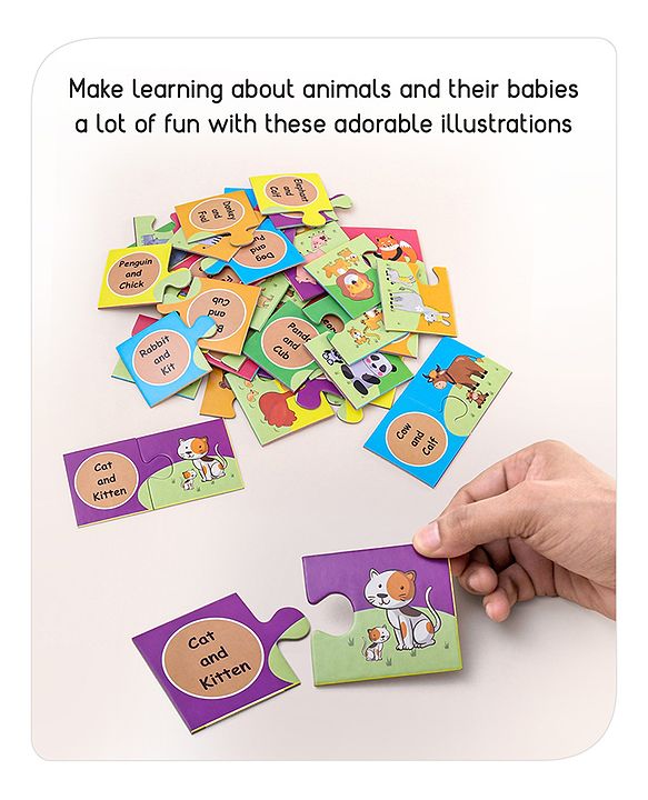 Babyhug 48 Pcs Colorful Match & Learn Animal Babies Puzzle| 24 Animal Mother Babies Combination Montessori Learning and Educational Puzzle for 2-4 Years Kids| Pre-School and Early Learning Gifting Toy| BIS Certified