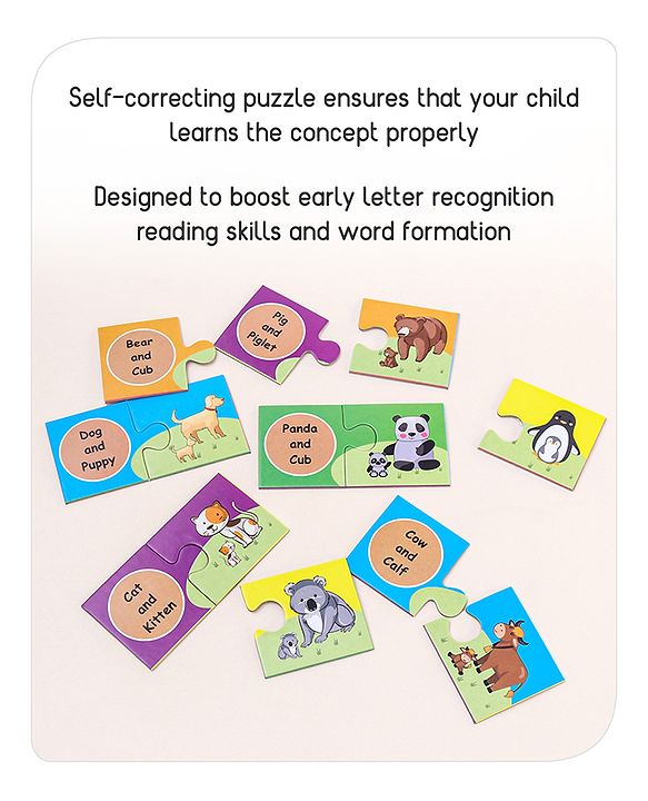 Babyhug 48 Pcs Colorful Match & Learn Animal Babies Puzzle| 24 Animal Mother Babies Combination Montessori Learning and Educational Puzzle for 2-4 Years Kids| Pre-School and Early Learning Gifting Toy| BIS Certified