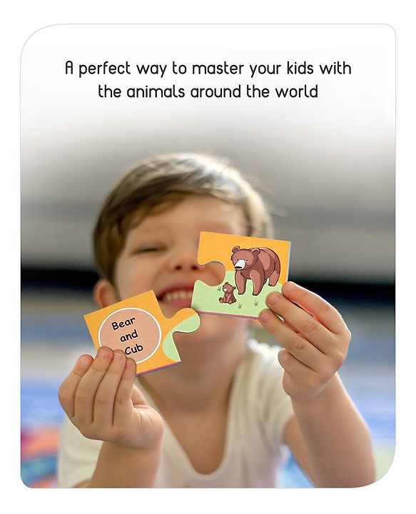 Babyhug 48 Pcs Colorful Match & Learn Animal Babies Puzzle| 24 Animal Mother Babies Combination Montessori Learning and Educational Puzzle for 2-4 Years Kids| Pre-School and Early Learning Gifting Toy| BIS Certified