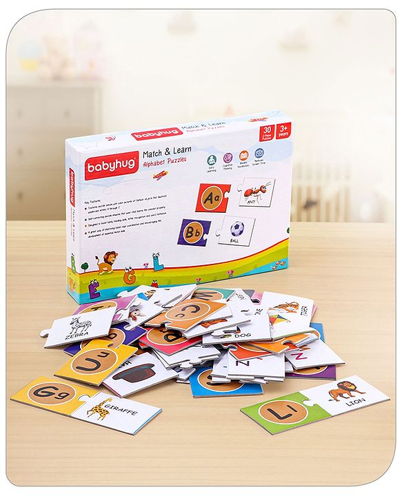 Babyhug 60 Pcs Colorful Match & Learn Capital and Small Alphabet Puzzle| 30 Puzzle Combination Montessori Learning and Educational Puzzle for 2-4 Years Kids| Pre-School and Early Learning Gifting Toy| BIS Certified