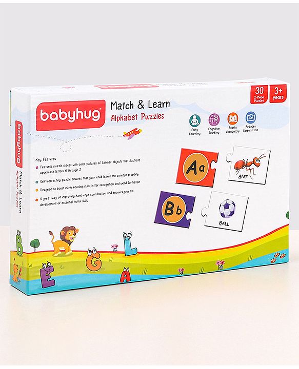 Babyhug 60 Pcs Colorful Match & Learn Capital and Small Alphabet Puzzle| 30 Puzzle Combination Montessori Learning and Educational Puzzle for 2-4 Years Kids| Pre-School and Early Learning Gifting Toy| BIS Certified