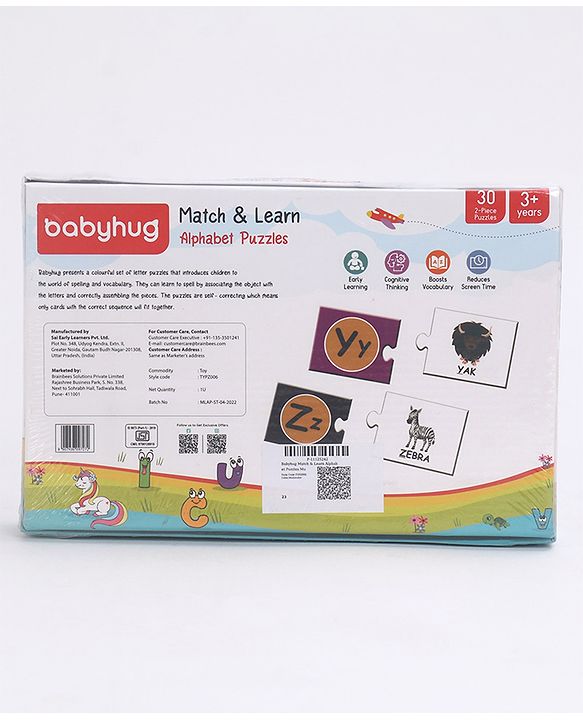 Babyhug 60 Pcs Colorful Match & Learn Capital and Small Alphabet Puzzle| 30 Puzzle Combination Montessori Learning and Educational Puzzle for 2-4 Years Kids| Pre-School and Early Learning Gifting Toy| BIS Certified