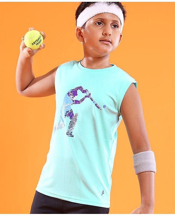 Pine Active Sleeveless Cricket Print T Shirt - Blue