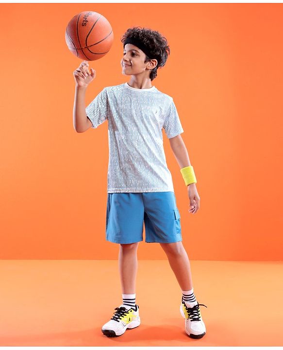 Pine Active Skin Friendly & Breathable Half Sleeves Sportswear T-Shirt- Blue & White