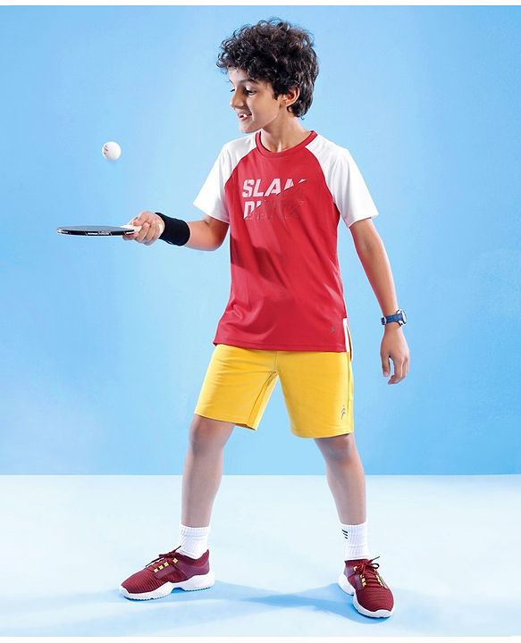 Pine Active Skin Friendly & Breathable Half Sleeves Sportswear T-Shirt - Red & White
