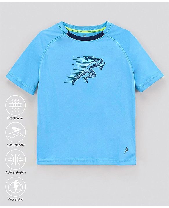 Pine Active Half Sleeves Athlete Print T Shirt - Blue