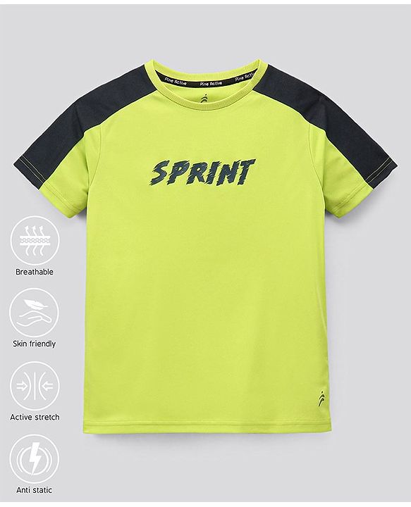 Pine Active Half Sleeves Text Print T Shirt - Green Black