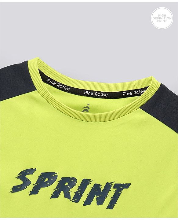 Pine Active Half Sleeves Text Print T Shirt - Green Black