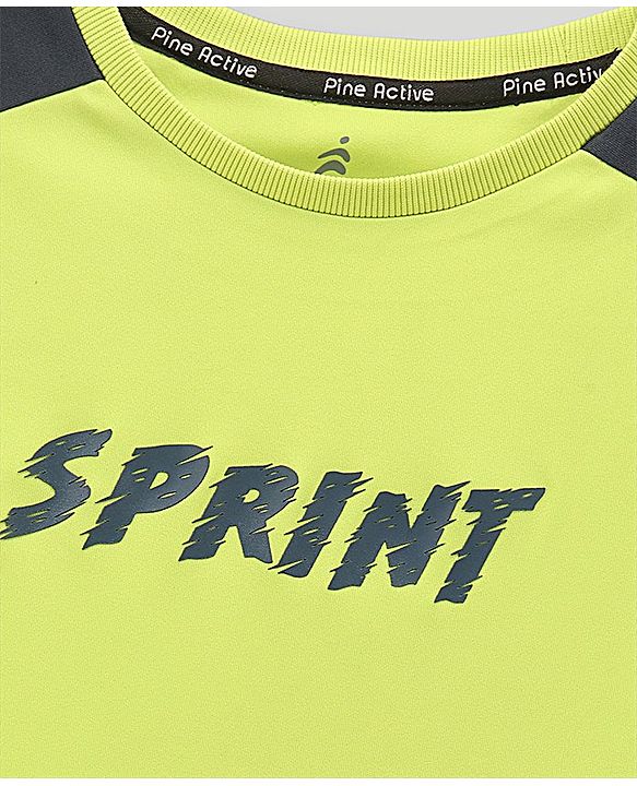 Pine Active Half Sleeves Text Print T Shirt - Green Black
