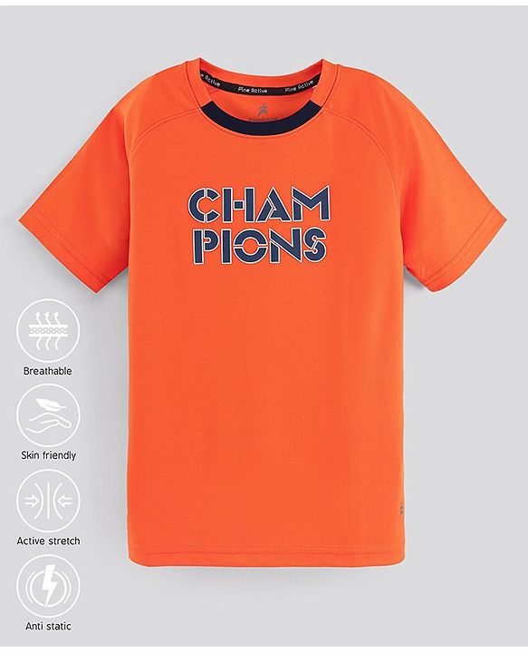 Pine Active Half Sleeves Tee Text Print - Orange