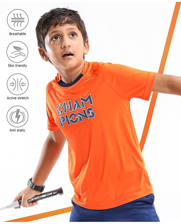 Pine Active Half Sleeves Tee Text Print - Orange