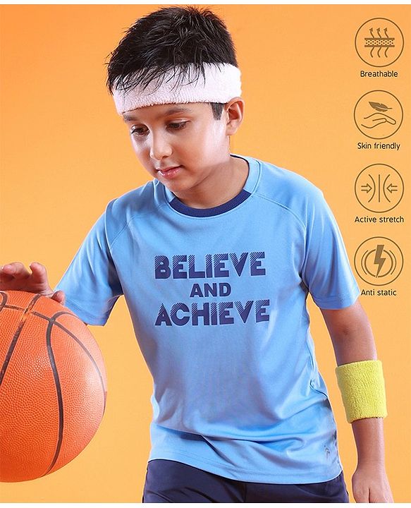 Pine Active Half Sleeves Text Print T Shirt - Blue