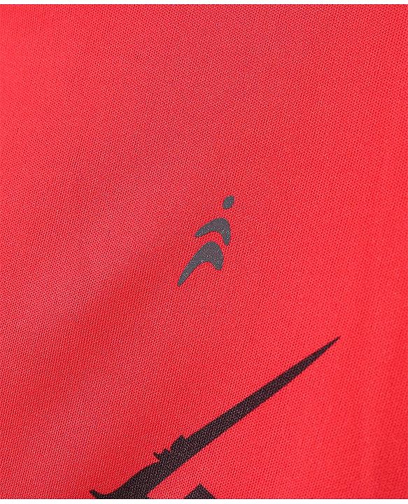 Pine Active Half Sleeves Sportswear T-Shirt Abstract Printed - Red