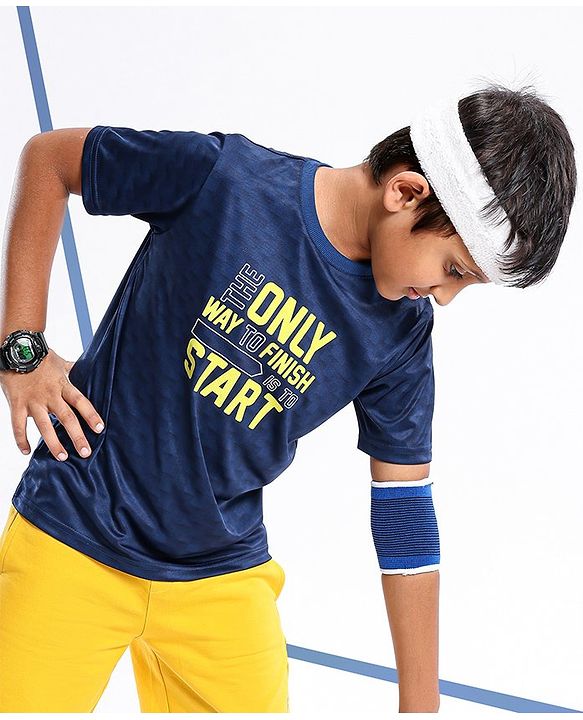 Pine Active Skin Friendly & Breathable Half Sleeves Sportswear T-Shirt - Navy Blue