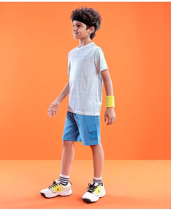 Pine Active Skin Friendly & Breathable Half Sleeves Sportswear T-Shirt- Blue & White