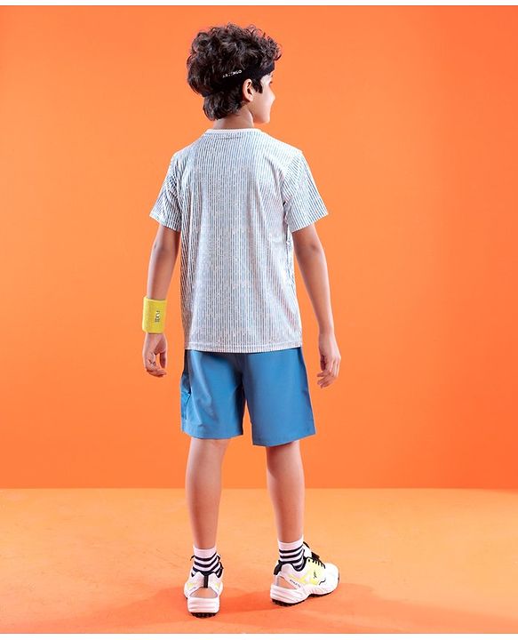 Pine Active Skin Friendly & Breathable Half Sleeves Sportswear T-Shirt- Blue & White