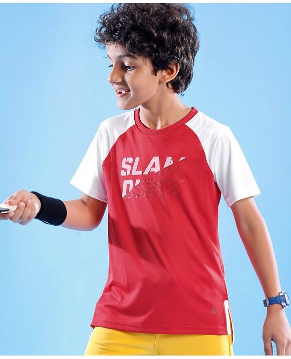 Pine Active Skin Friendly & Breathable Half Sleeves Sportswear T-Shirt - Red & White