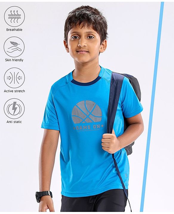 Pine Active Skin Friendly & Breathable Half Sleeves T-Shirt Text Printed - Blue