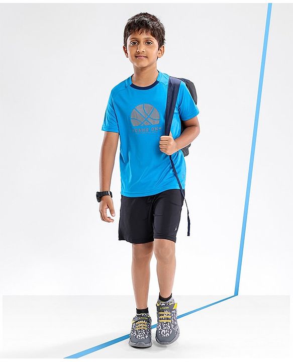 Pine Active Skin Friendly & Breathable Half Sleeves T-Shirt Text Printed - Blue