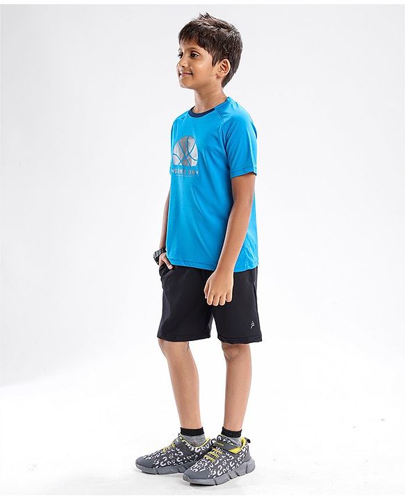 Pine Active Skin Friendly & Breathable Half Sleeves T-Shirt Text Printed - Blue