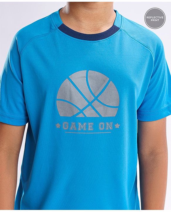 Pine Active Skin Friendly & Breathable Half Sleeves T-Shirt Text Printed - Blue