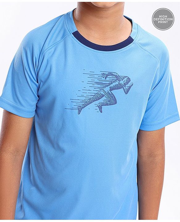 Pine Active Half Sleeves Athlete Print T Shirt - Blue