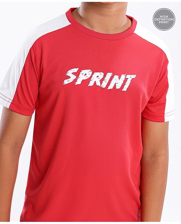 Pine Active Skin Friendly & Breathable Half Sleeves Text Print T Shirt - Red