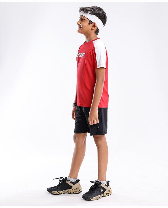 Pine Active Skin Friendly & Breathable Half Sleeves Text Print T Shirt - Red