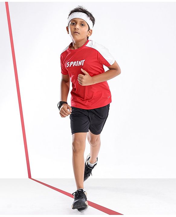 Pine Active Skin Friendly & Breathable Half Sleeves Text Print T Shirt - Red
