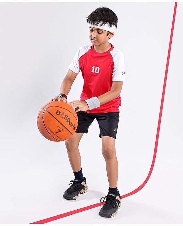Pine Active Skin Friendly & Breathable Raglan Sleeves Sports Tee Numeric 10 Print - Red White