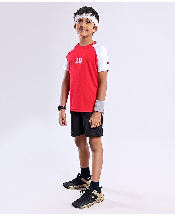 Pine Active Skin Friendly & Breathable Raglan Sleeves Sports Tee Numeric 10 Print - Red White