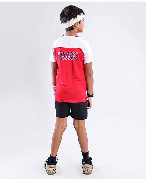 Pine Active Skin Friendly & Breathable Raglan Sleeves Sports Tee Numeric 10 Print - Red White
