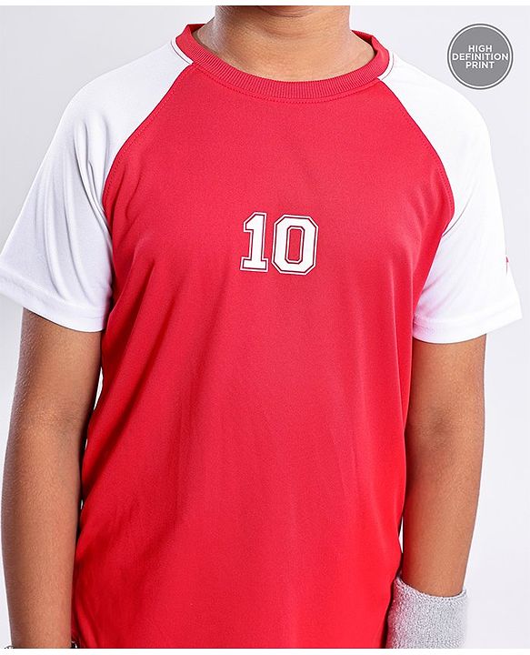 Pine Active Skin Friendly & Breathable Raglan Sleeves Sports Tee Numeric 10 Print - Red White