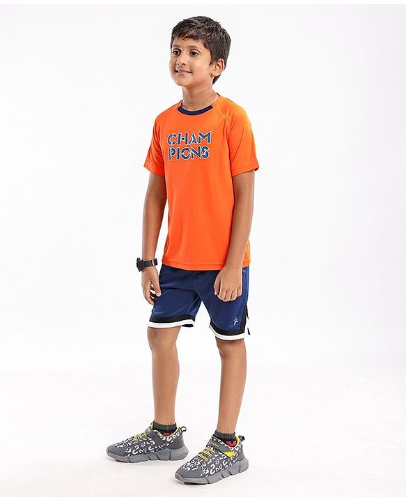 Pine Active Half Sleeves Tee Text Print - Orange